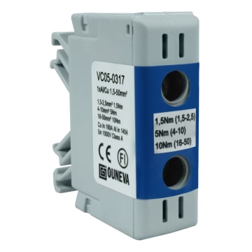 CONECTOR SERIE OTL COBRE / ALUMINIO, AISLADO, 1 CONEXIÓN AL/CU 1,5 A 50MM2 COLOR AZUL, UN  1000V  AC/DC, IN 160A(CU)/145A(AL).