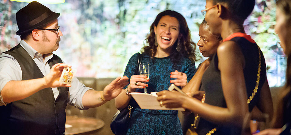 Entertaining guest and clients at your next corporate event Neil mixing and creating a talking point at a conference