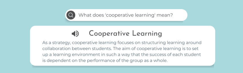 Graphic illustration the definition for cooperative learning.