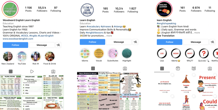 This image illustrates three examples of Instagram being used as a cooperative learning tool. 