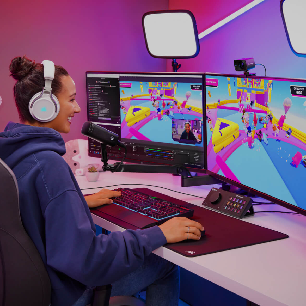 Broadcaster speaks into dynamic microphone