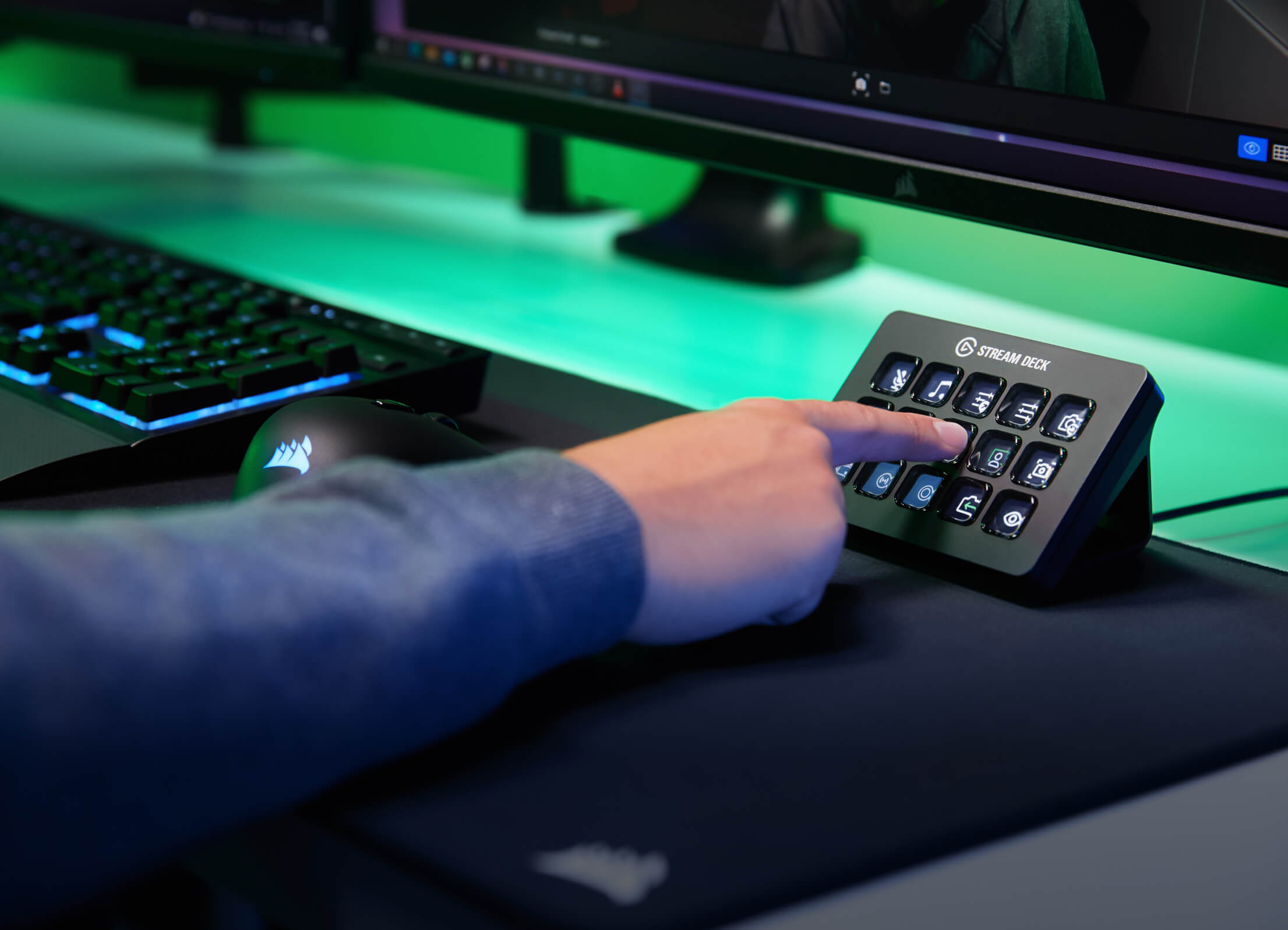 Gaming creator presses Stream Deck key