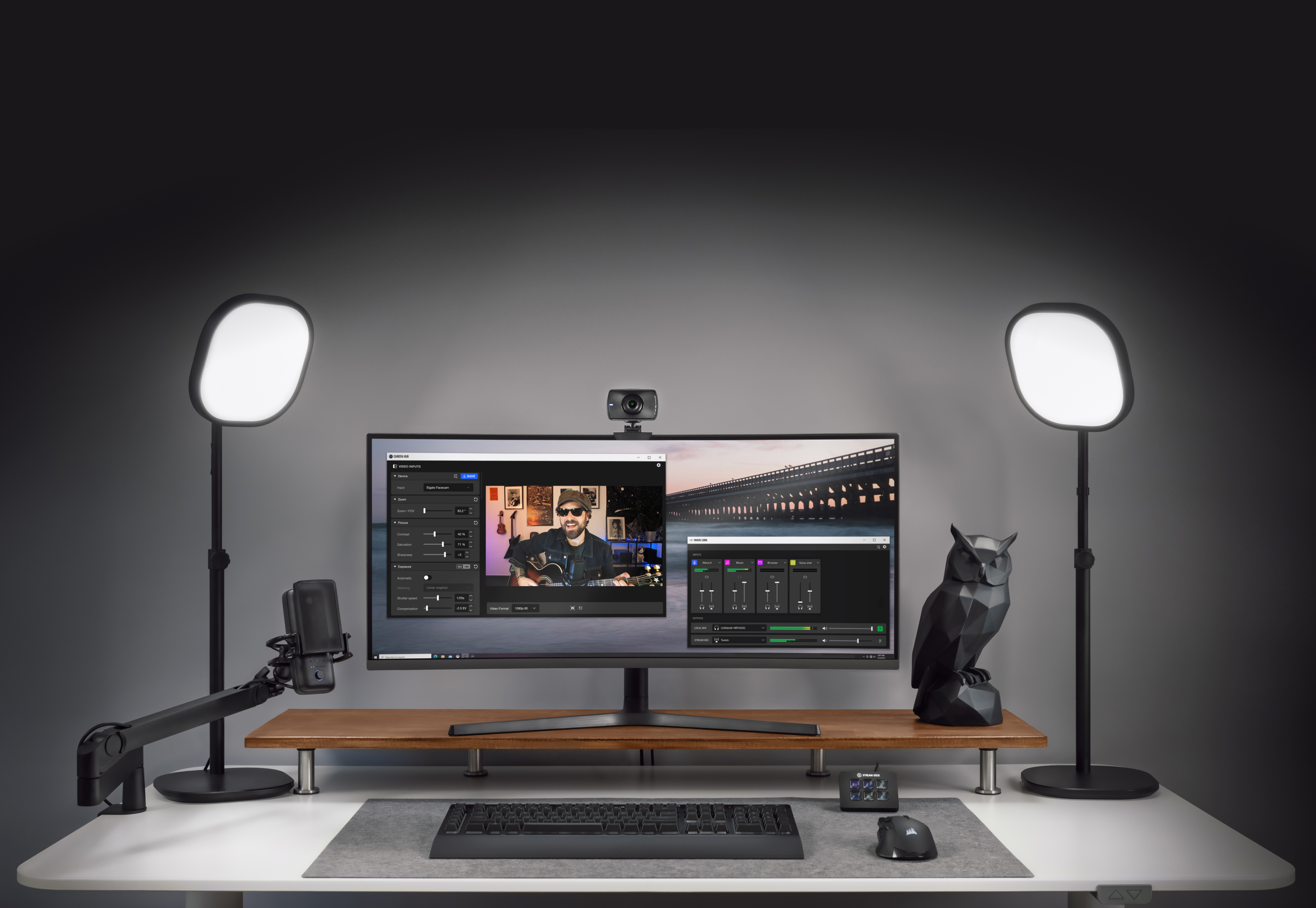 Content creator setup featuring Facecam being used as a webcam