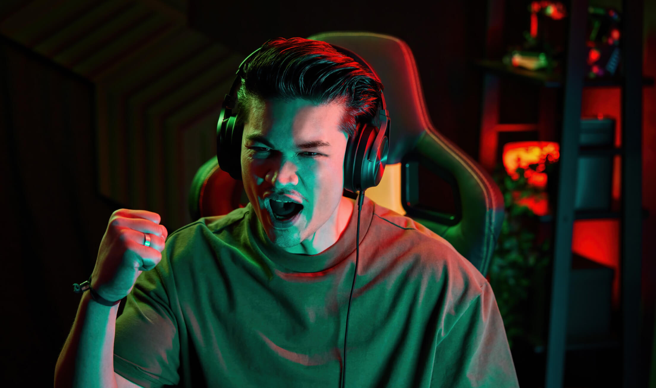 Streamer playing game and cheering