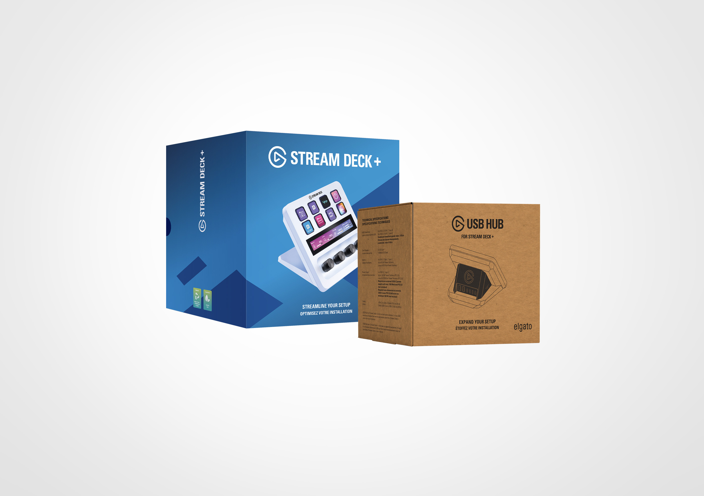 Stream Deck + White and USB Hub Bundle