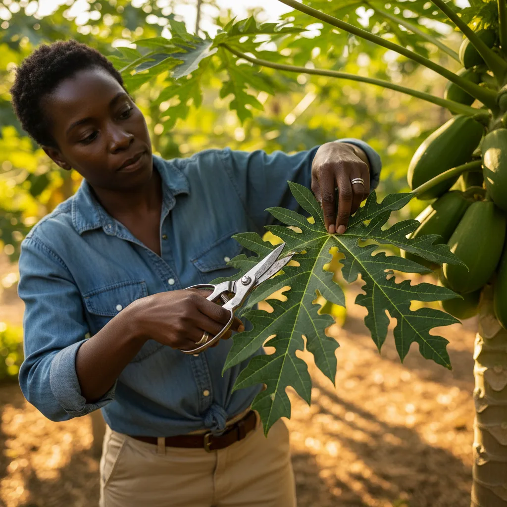 papaya leaves being picked fresh