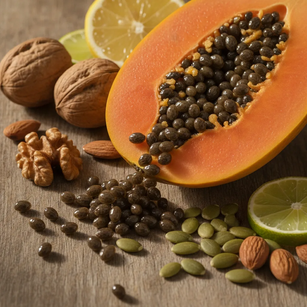 Papaya seeds in a bowl