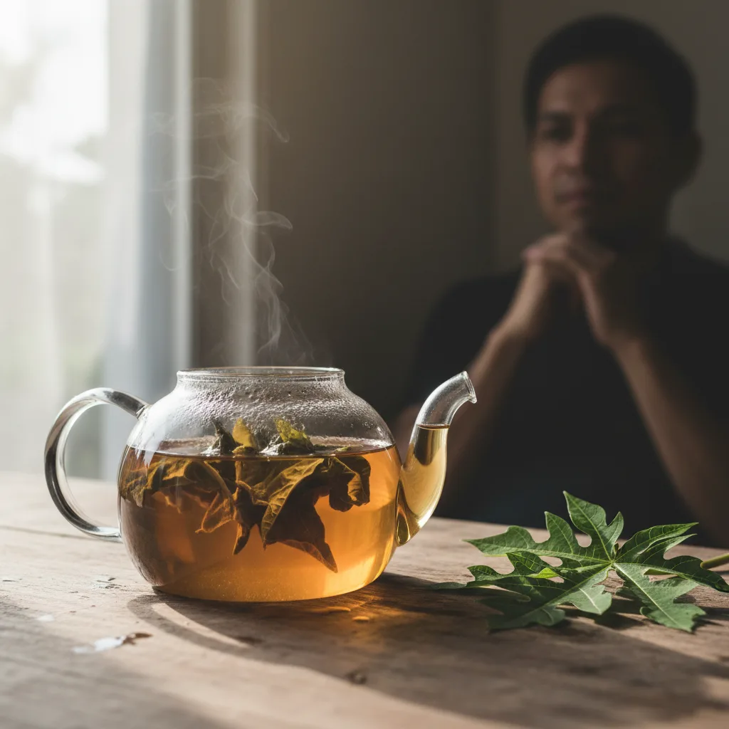 papaya leaf tea steeping