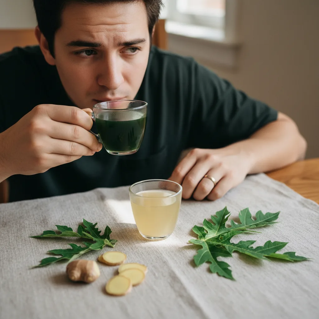 Papaya leaf and ginger tea comparison
