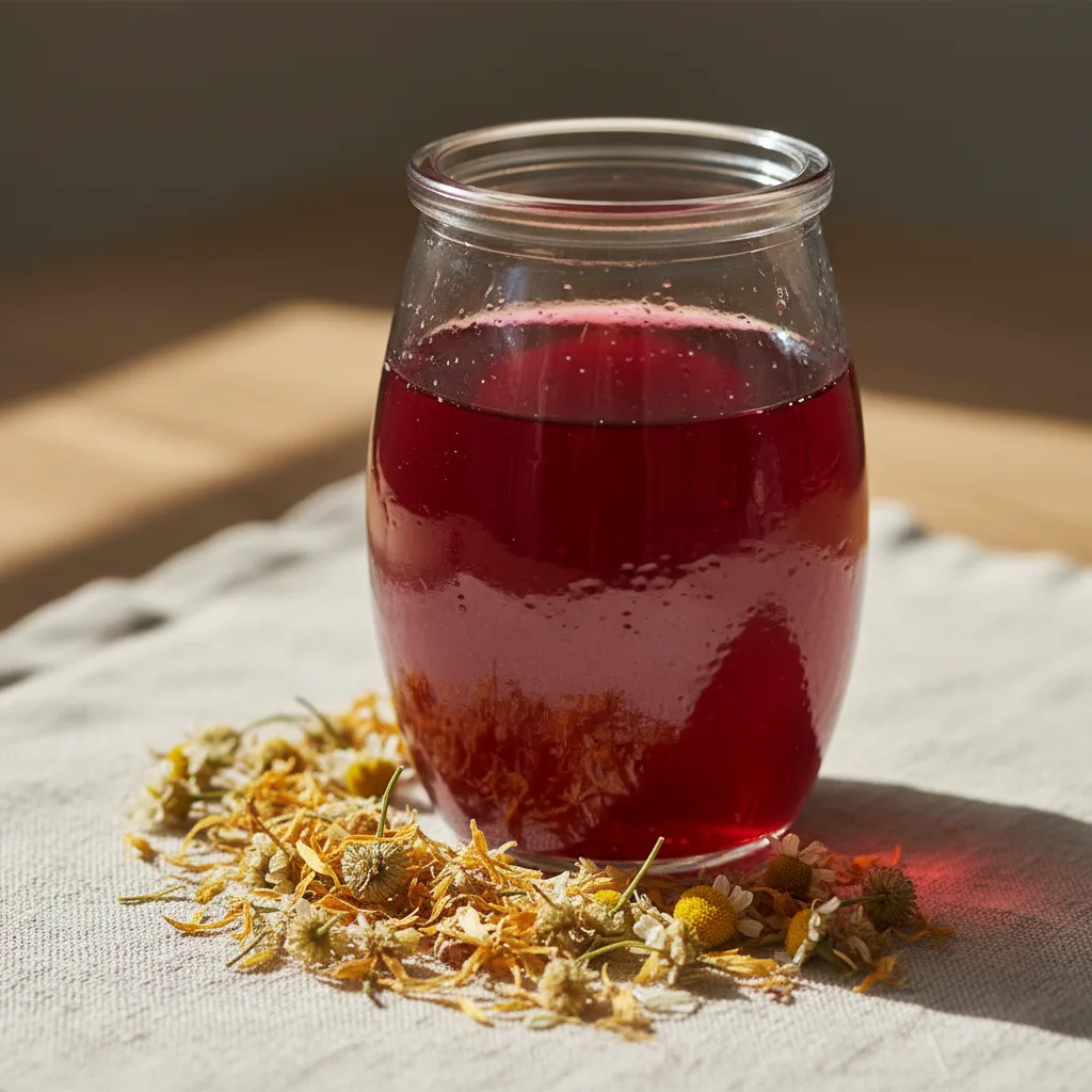 homemade hibiscus toner in glass jar