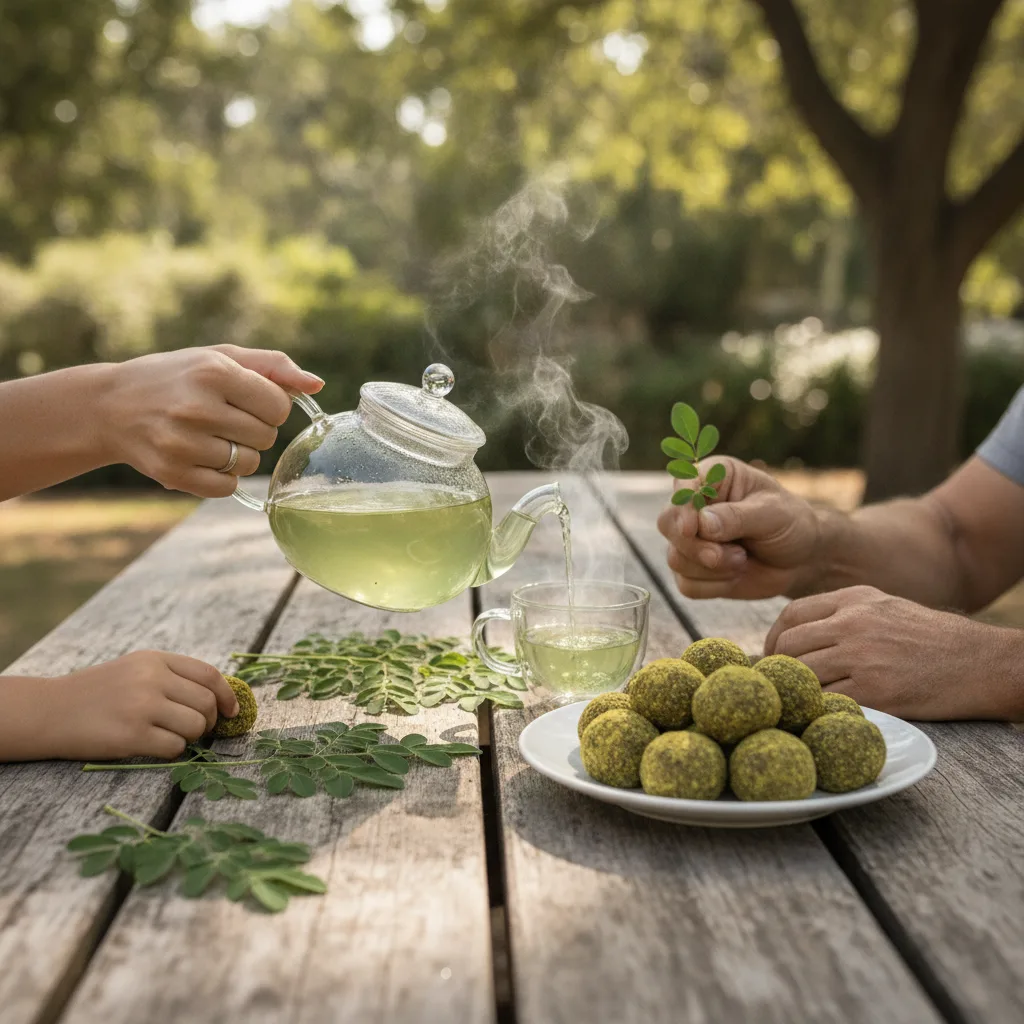Taza de té de moringa refrescante