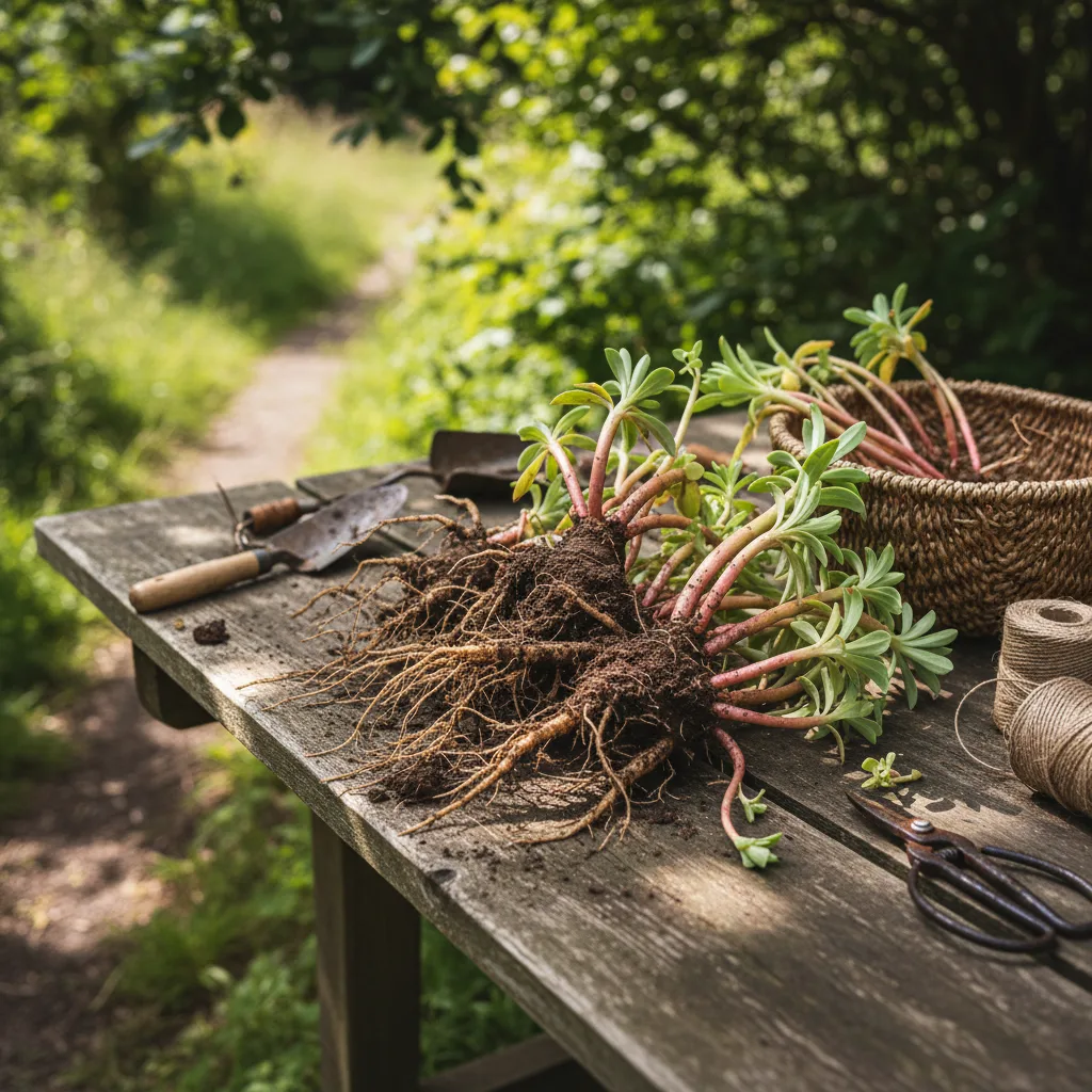 Rhodiola roots drying on mesh tray