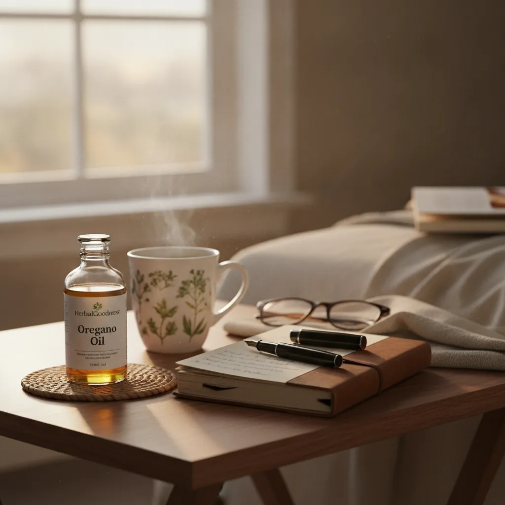 person journaling oregano oil effects