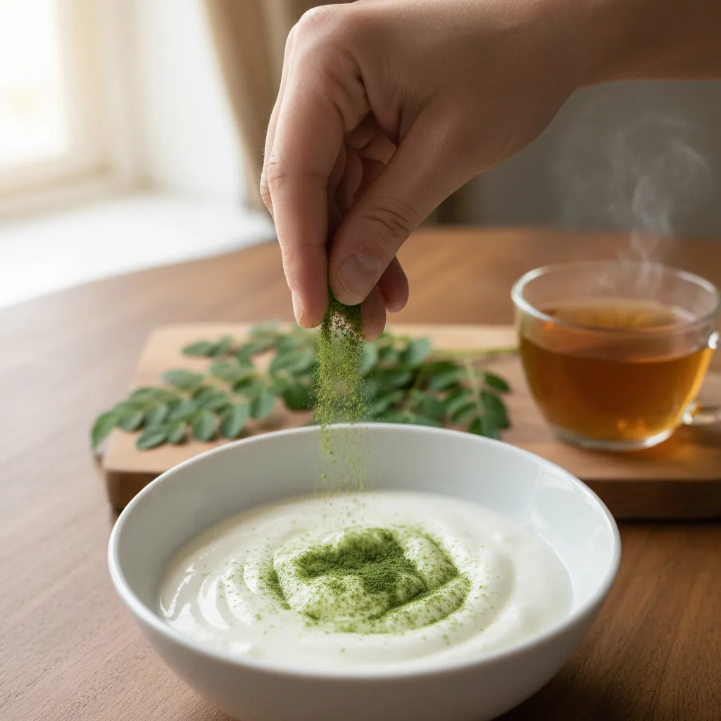 fresh moringa leaves in kitchen