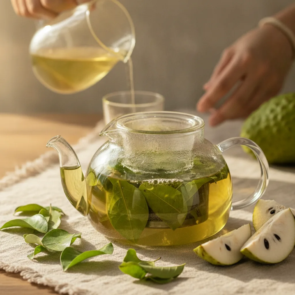 Fresh Soursop Leaves and Tea Preparation