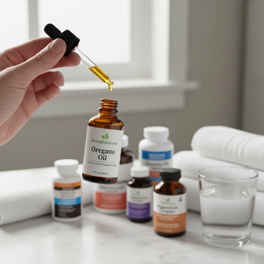 Oregano oil in dropper bottle
