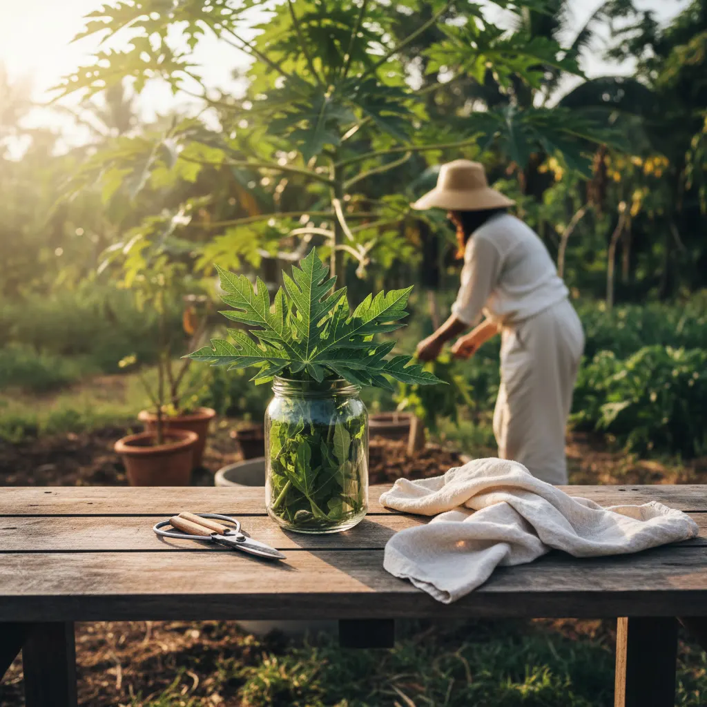 Papaya leaf extract in glass bottle for DIY home care