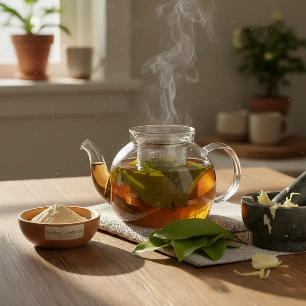 Brewed soursop leaf tea steaming in mug