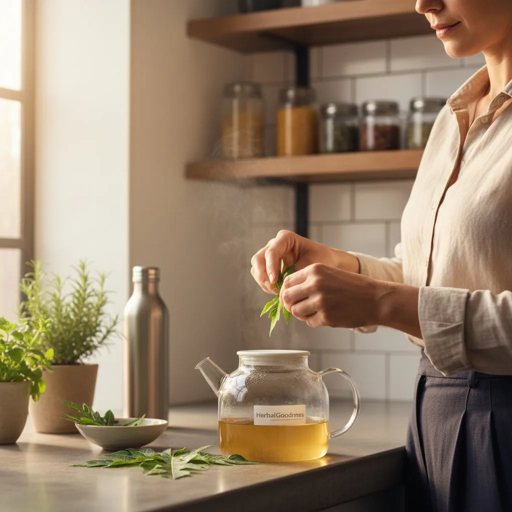 Papaya leaf tea brewing
