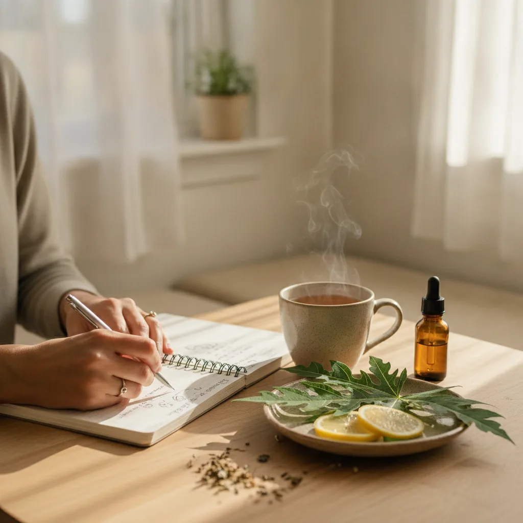 Papaya Leaf Tea Cup and Leaves