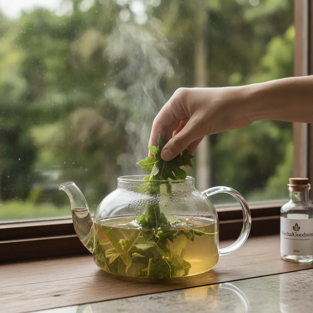 Papaya Leaf Tea cup brewing