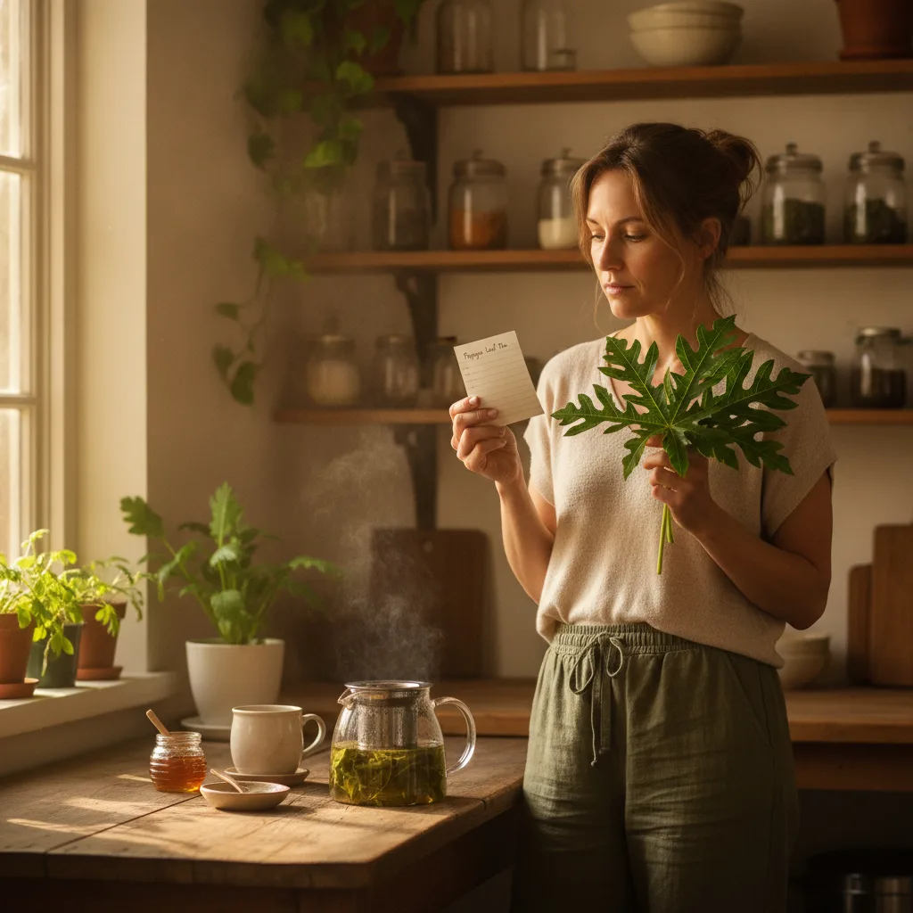 Papaya leaf tea cup with herbs