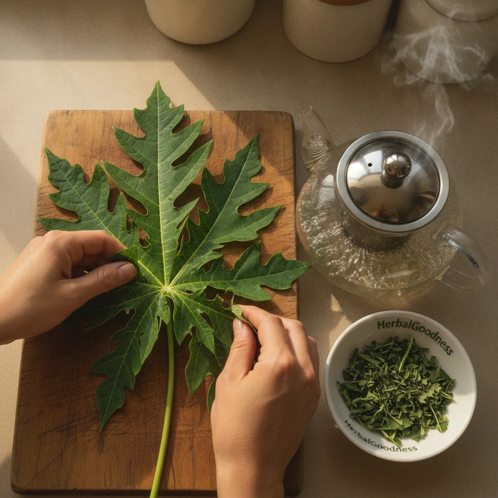 brewed papaya leaf tea cup
