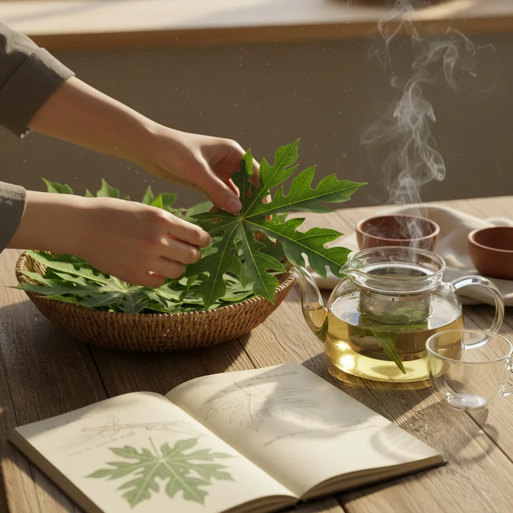brewing papaya leaf tea