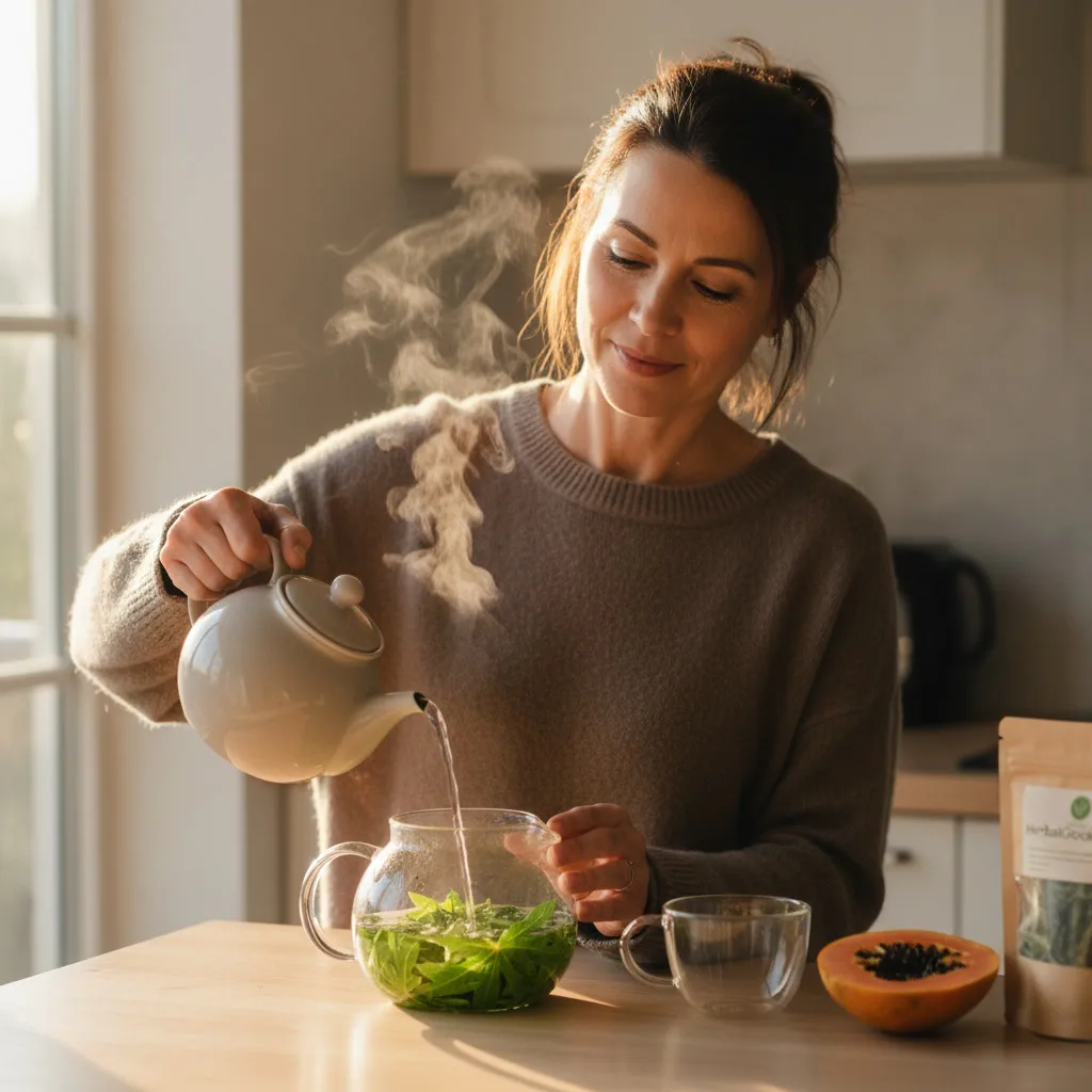 Papaya leaf tea brewing