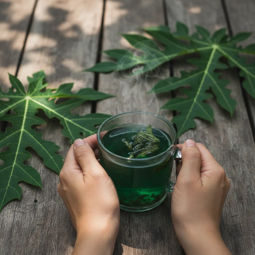 papaya leaf tea brewing