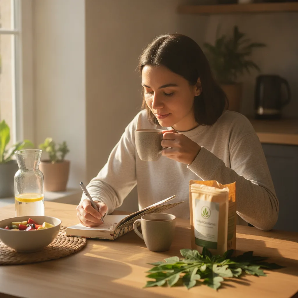 Papaya leaf tea brewing