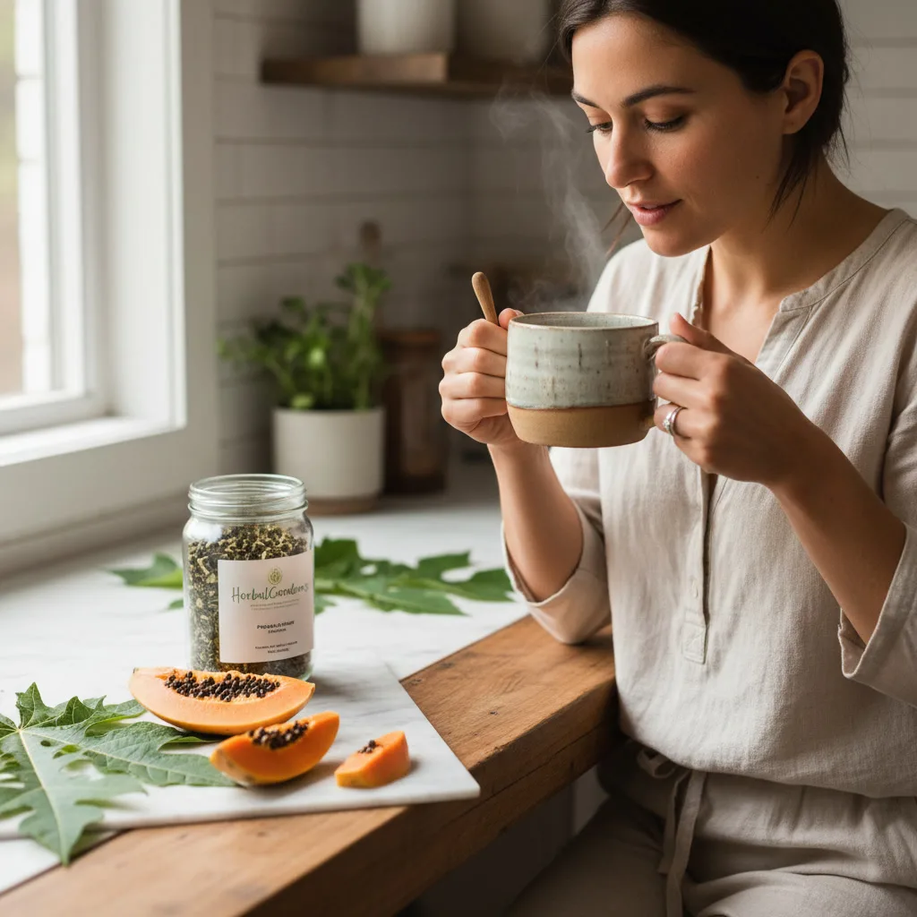 Papaya leaf tea brewing setup