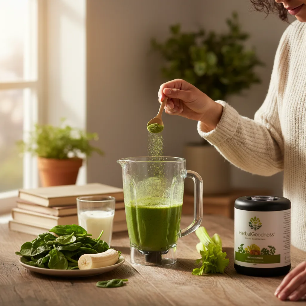 moringa capsules and powder with measuring spoon