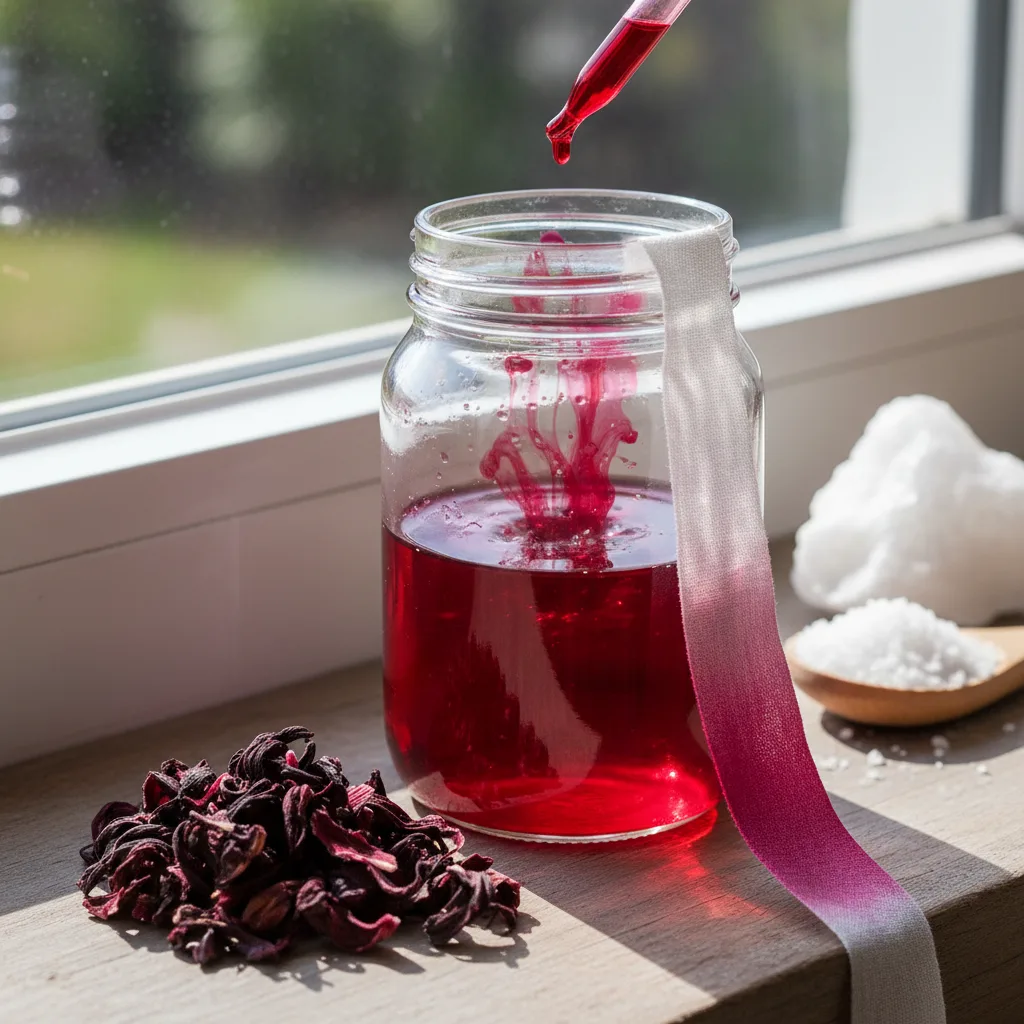 Dried Hibiscus Petals and Dye Bath Preparation