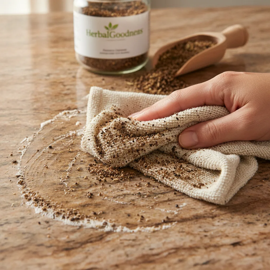 Using a DIY papaya seed scrub pad on kitchen surfaces