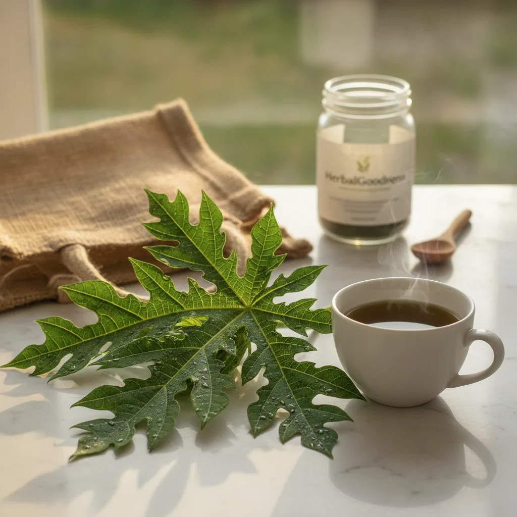 cup of papaya leaf tea at home