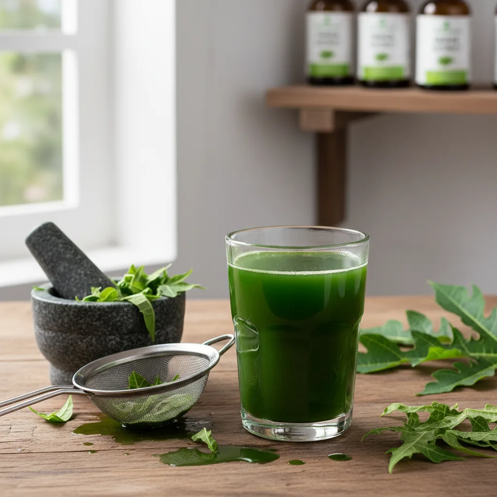 Papaya leaf juice tasting