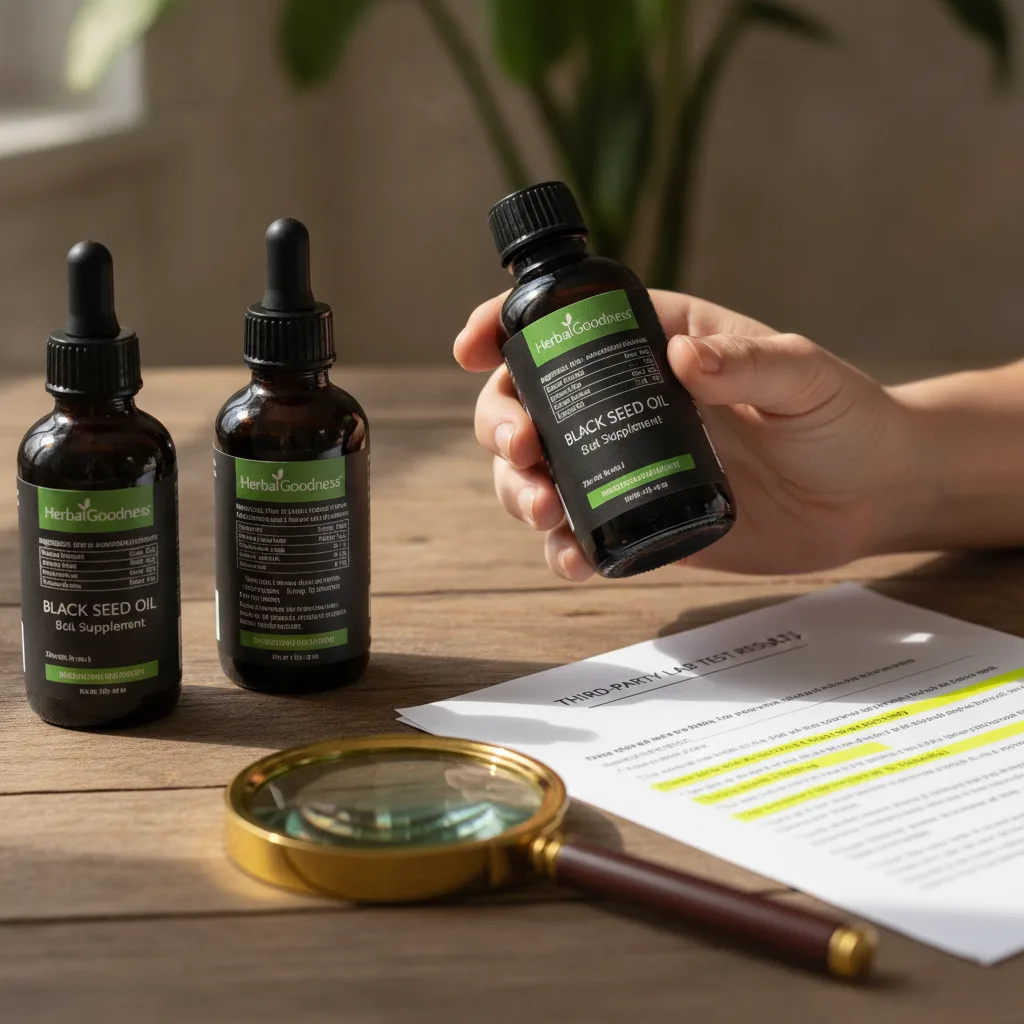 black seed oil bottle with oil dropper