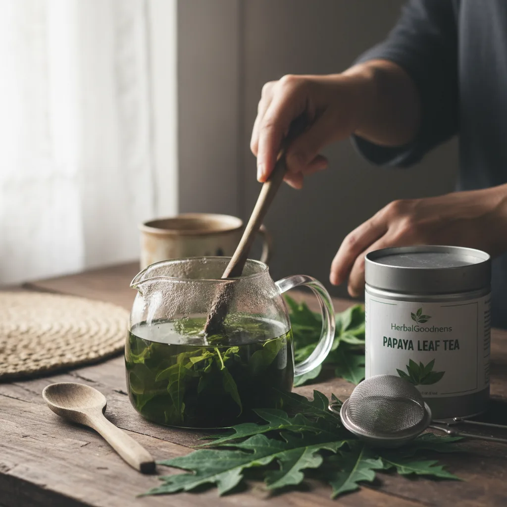 papaya leaf tea brewing