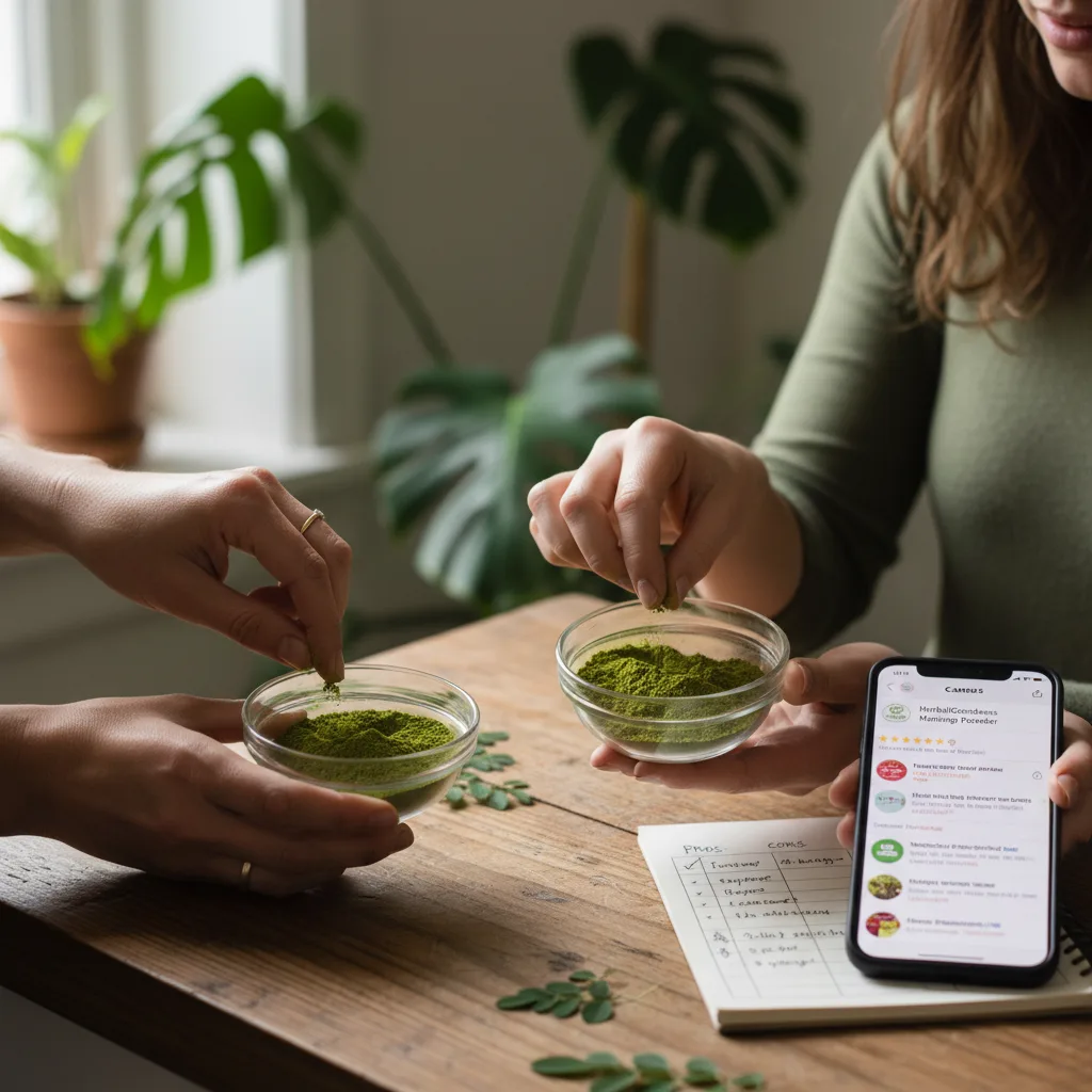 Evaluating moringa powder appearance and quality