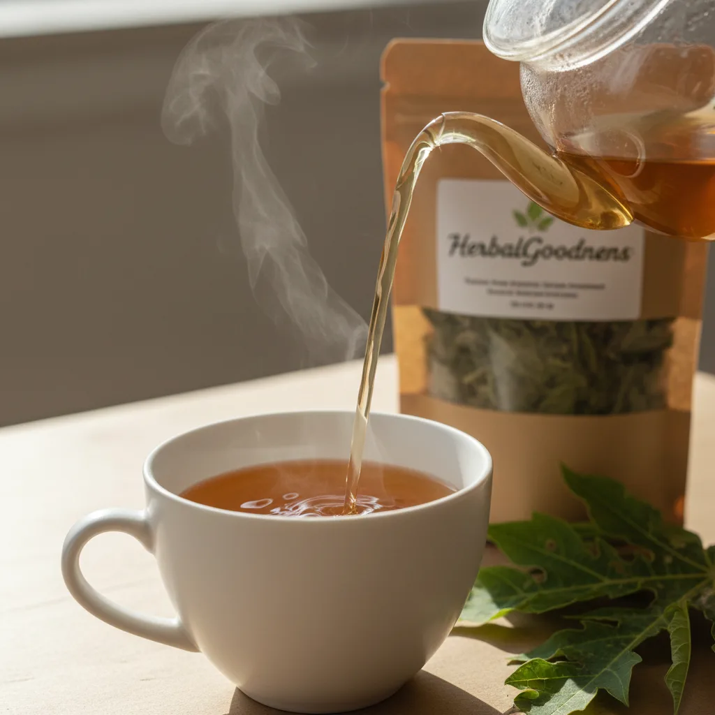 papaya leaf tea pouring