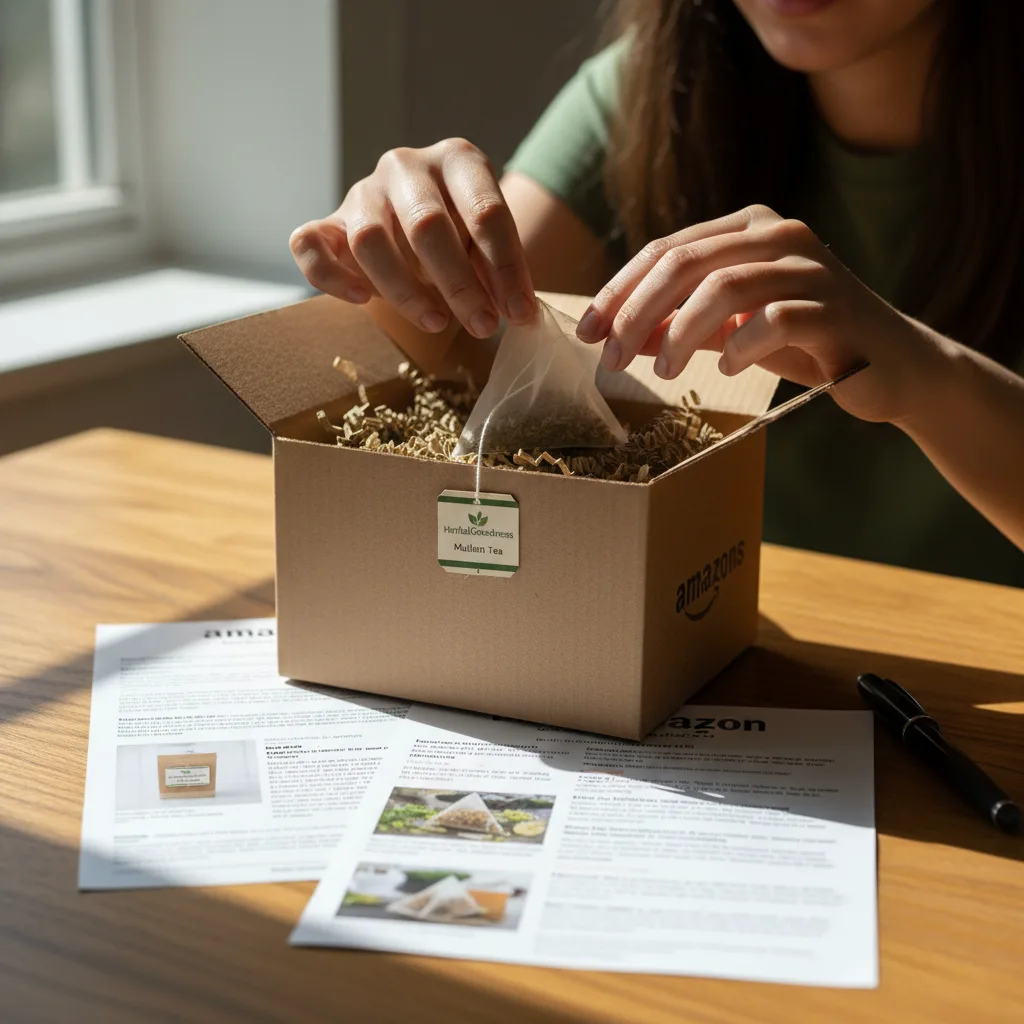 mullein tea leaves in natural fiber bags