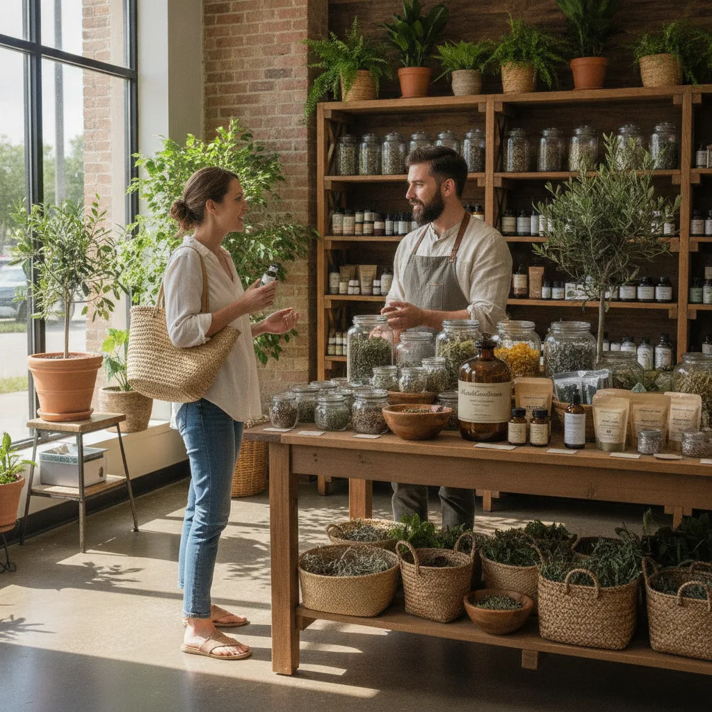 herbs and supplements on shelves