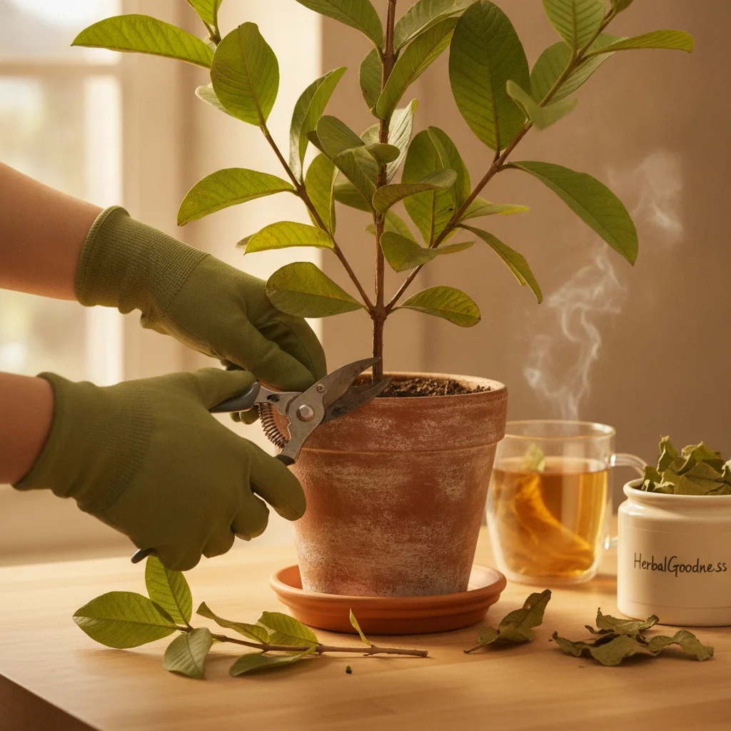 Bright indoor guava plant setup