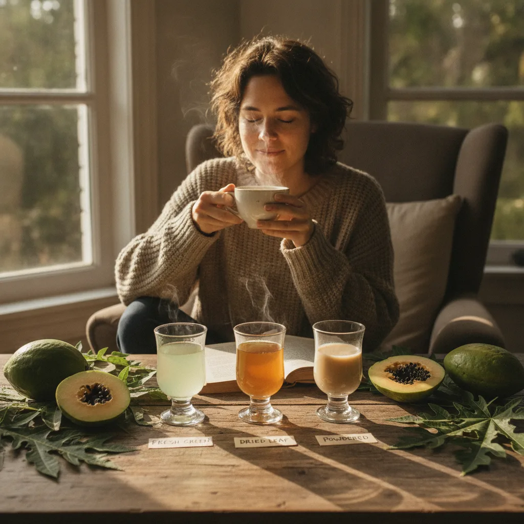 powdered papaya leaf tea in cup