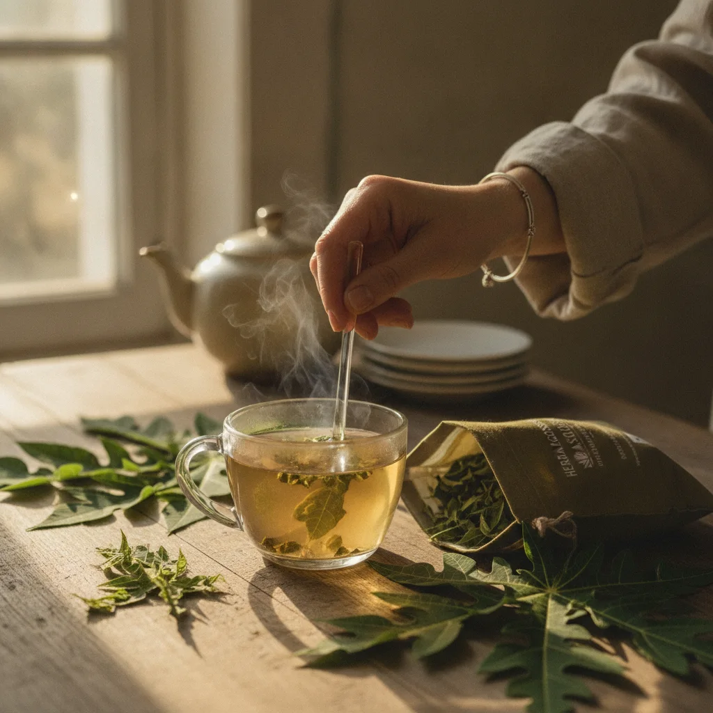 Caregiver tea ritual with papaya leaf