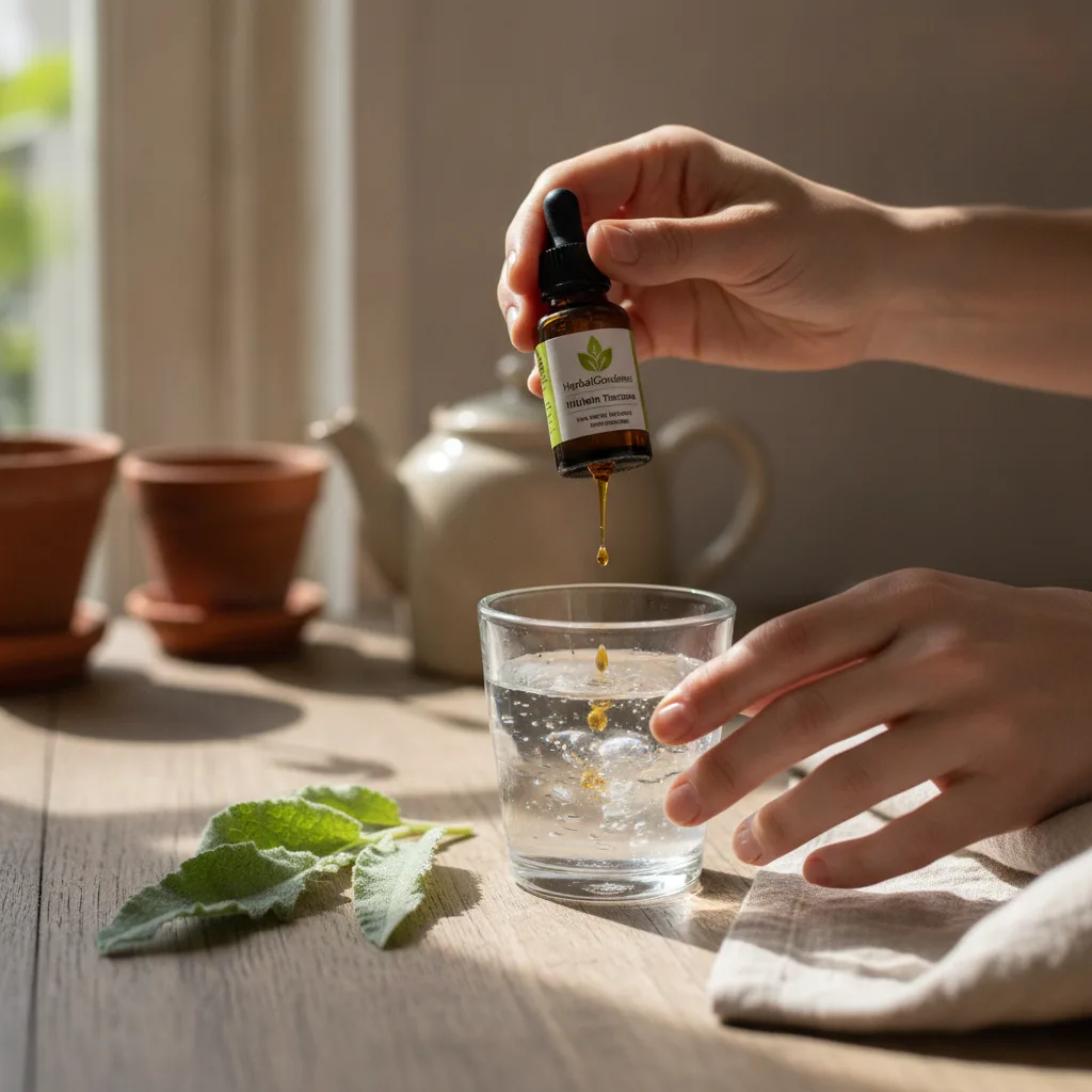 mullein tincture bottle in hand