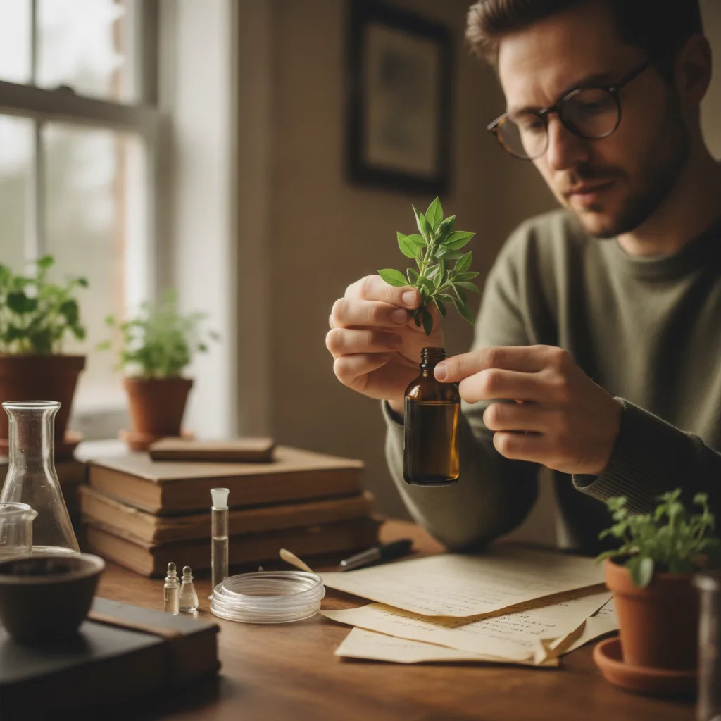 Diverse botanical extracts and laboratory glassware