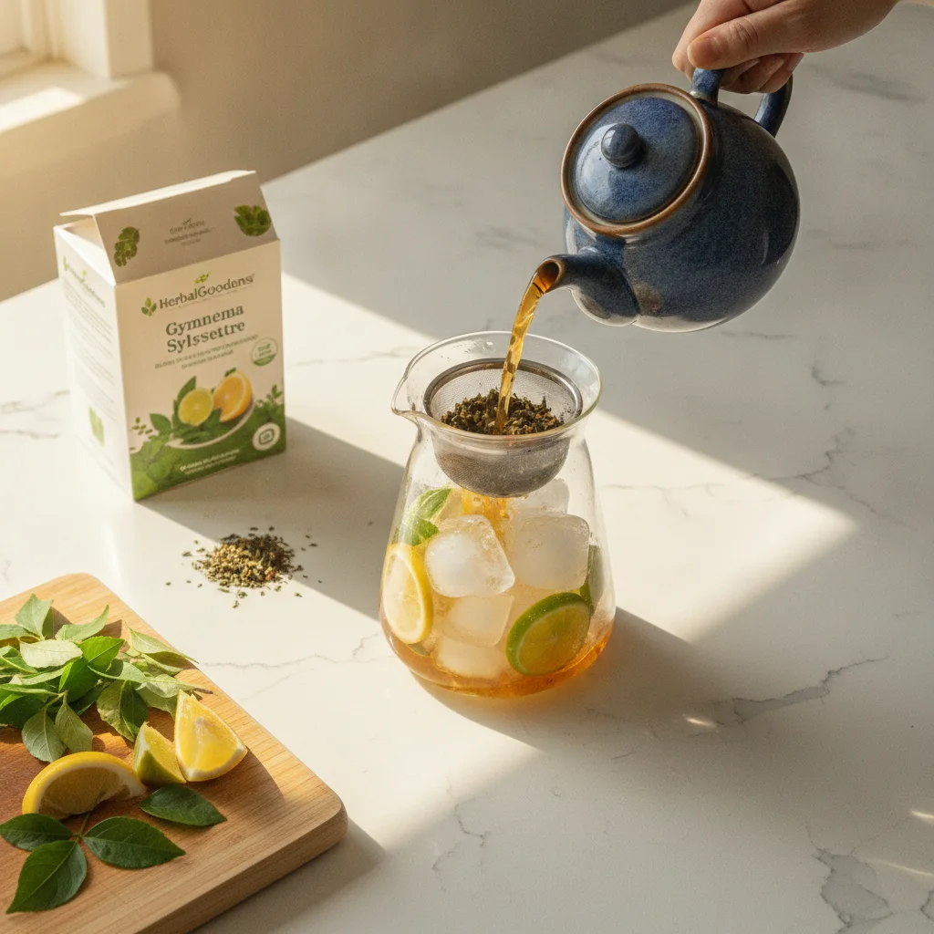 gymnema tea with herbs and tumbler