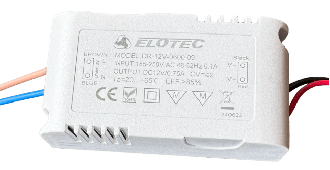 Elotec Power, 12V DC, 1Ah, flying leads+plugg